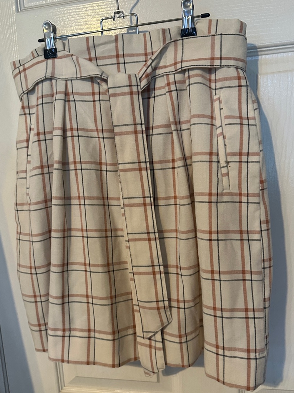 Potter's Pot Cream Plaid Mini Skirt with Tan Grid and Self-Tie Waist